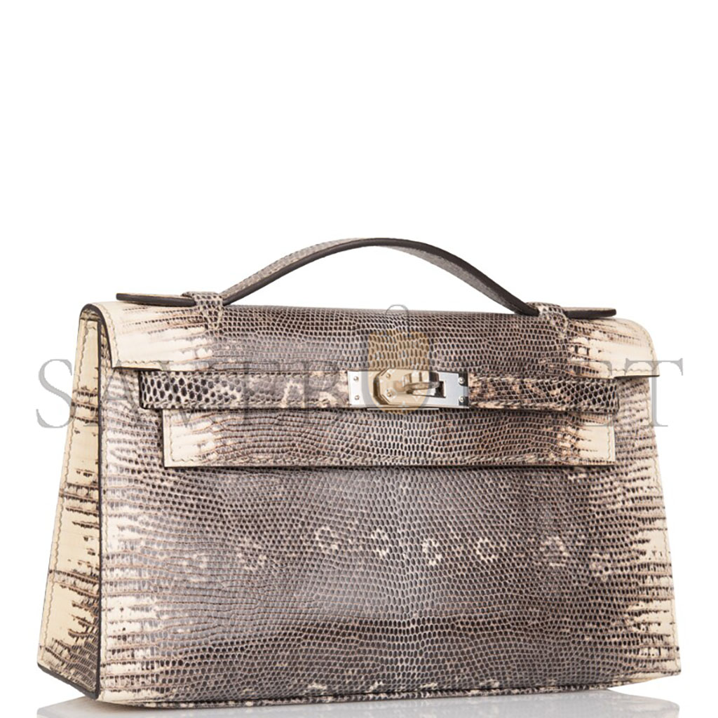 H**mes master ombre mini kelly pochette in shiny varanus salvator lizard with palladium hardware (22*14*7cm)